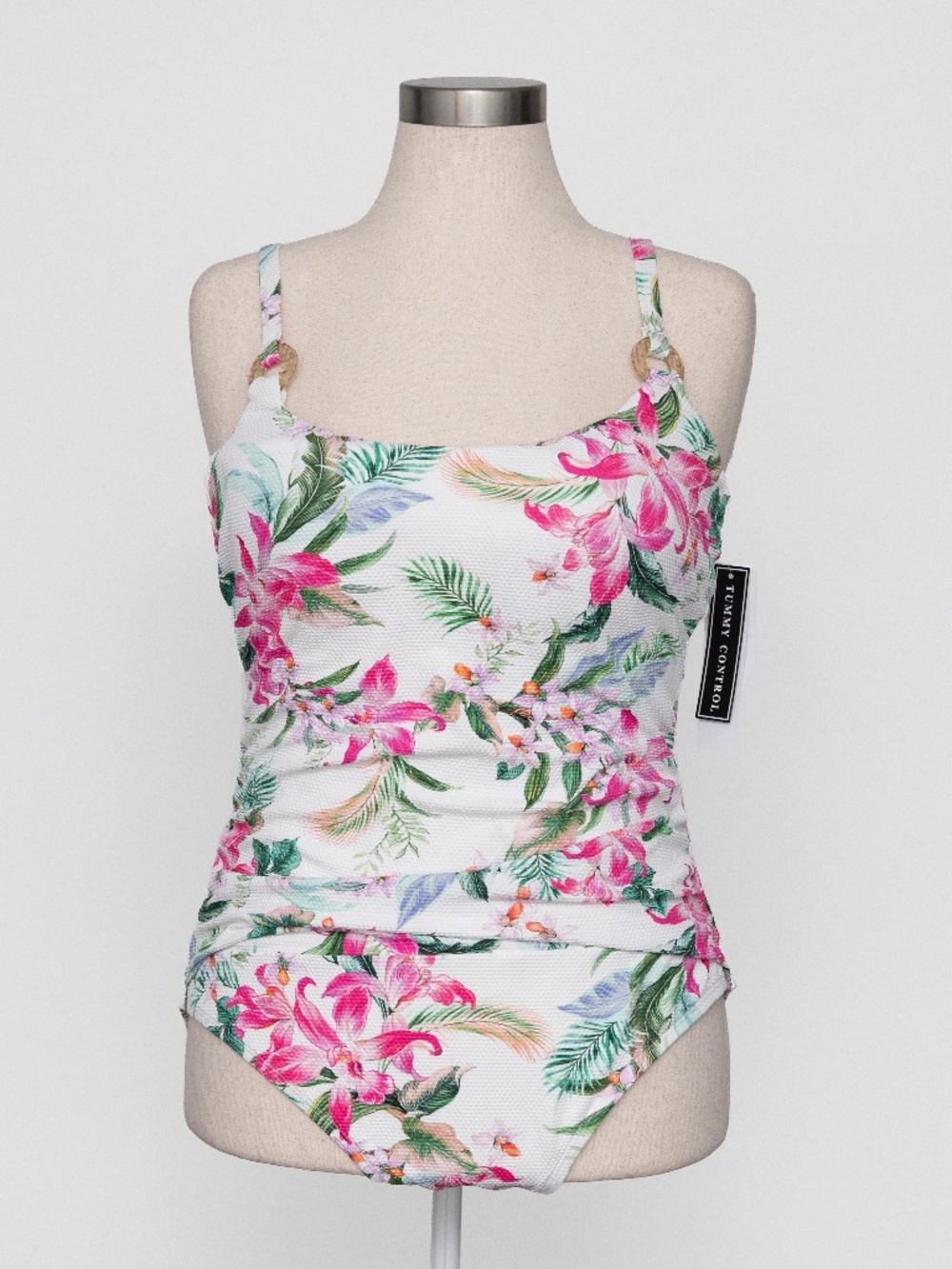 La Blanca T- ropical Floral Ring-Detail One-Piece Swimsuit